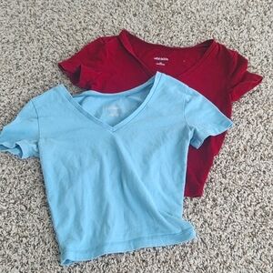 crop tops blue and burgundy